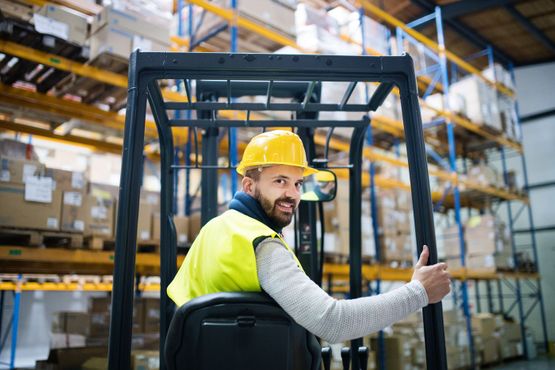 man in fork lift